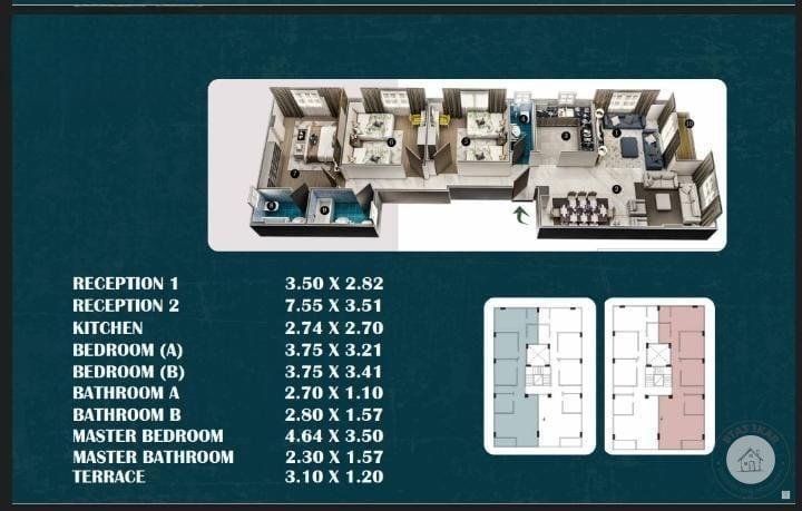 شقة دور متكرر بالنورث هاوس 📌تاني نمره من طريق السويس 165 م