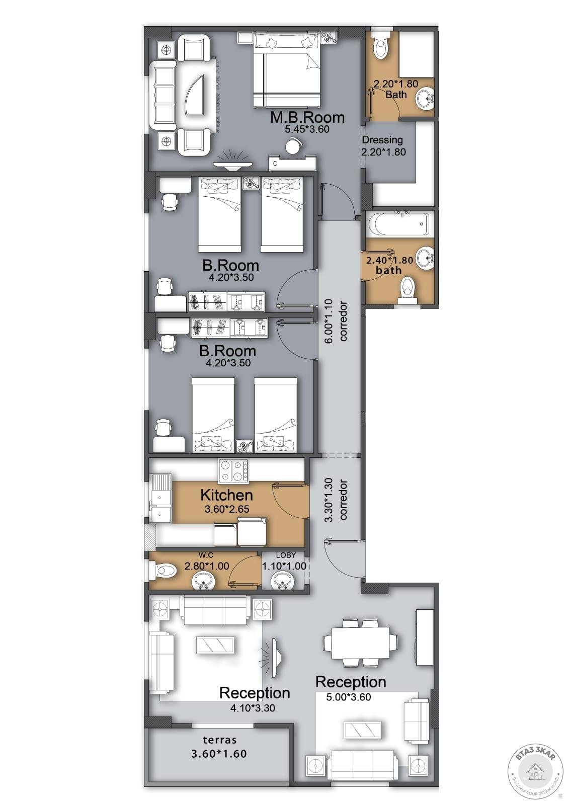 شقة دور متكرر بمساحة 178 م بتسهيلات 48 شهر