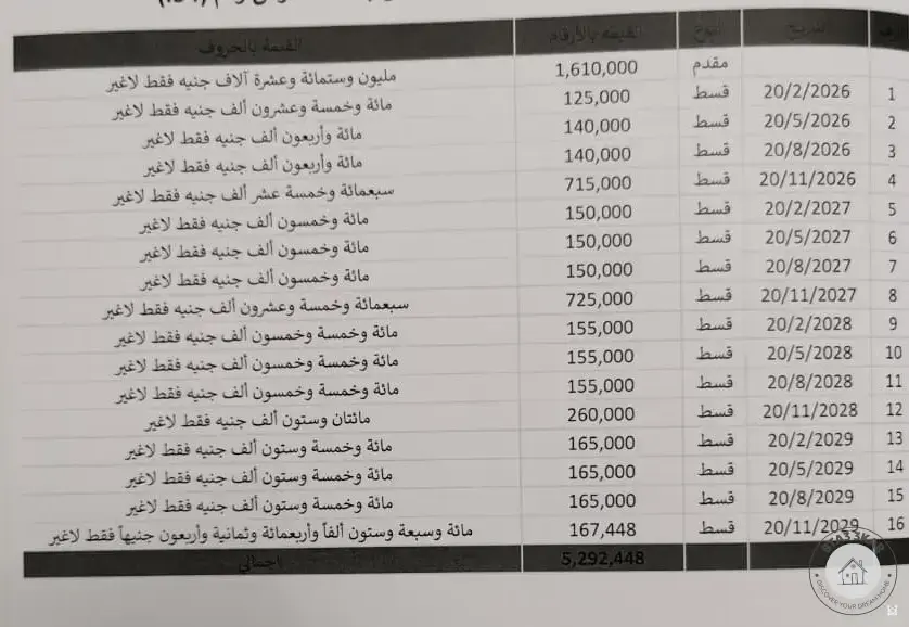 للبيع شقة لمساحة ١٩٤ م٢  جاردن ١٢٨ م٢  بالحي الثامن بيت الوطن